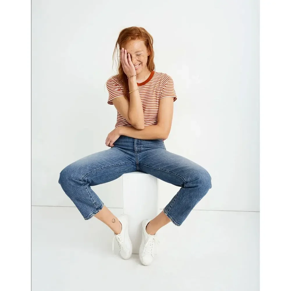 Madewell Classic Straight‎ Jean Crop High Rise Medium Light Wash Denim